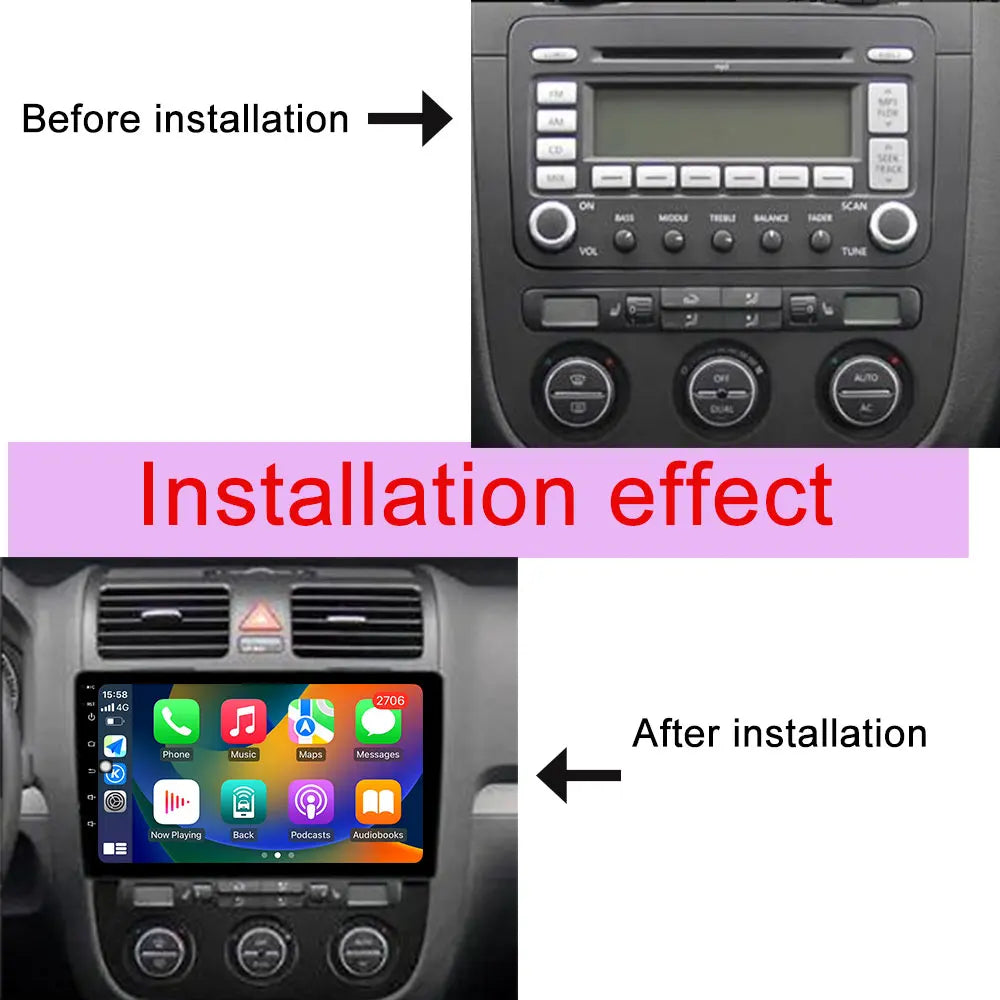 Android Car Stereo for VW Golf Mk5, Jetta GLI, Rabbit 1K (2006–2010) — CarPlay, GPS, DSP, Split Screen