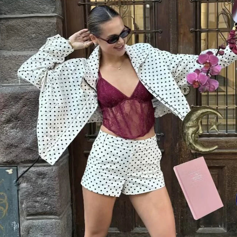 Women's Polka Dot Bomber Jacket, Oversized Zip-Up