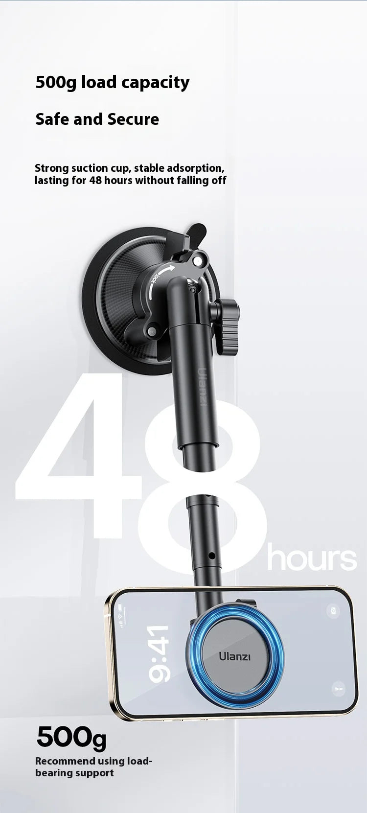 Original Ulanzi ZJ06 Phone Holder Suction Cup Telescopic Bracket Magnetic Fixation Vehicle Mounted Photography Stand Magsafe