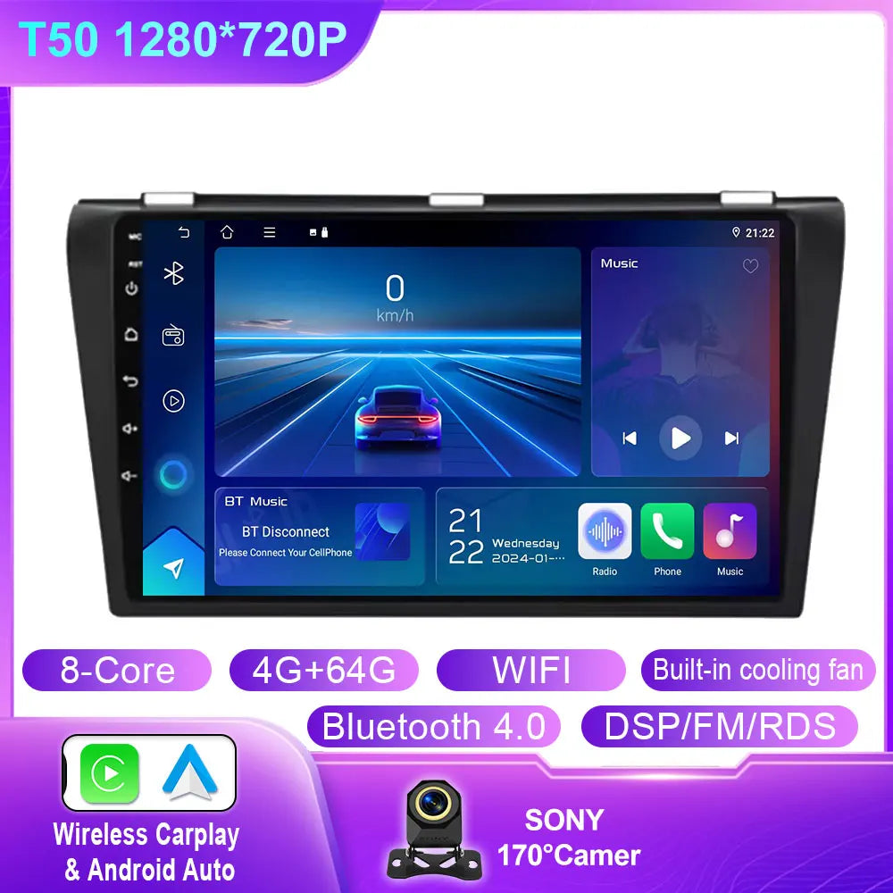 Android Car Stereo for Mazda 3 (2004–2009) — Wireless CarPlay, GPS, BOSE-Compatible, Multimedia Player