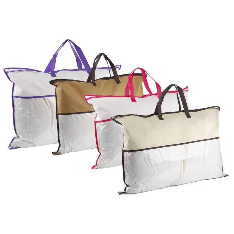 1PC Non woven zipper dustproof storage bag Pillow and clothing storage PVC transparent bag  Quilt blanket pillow handbag