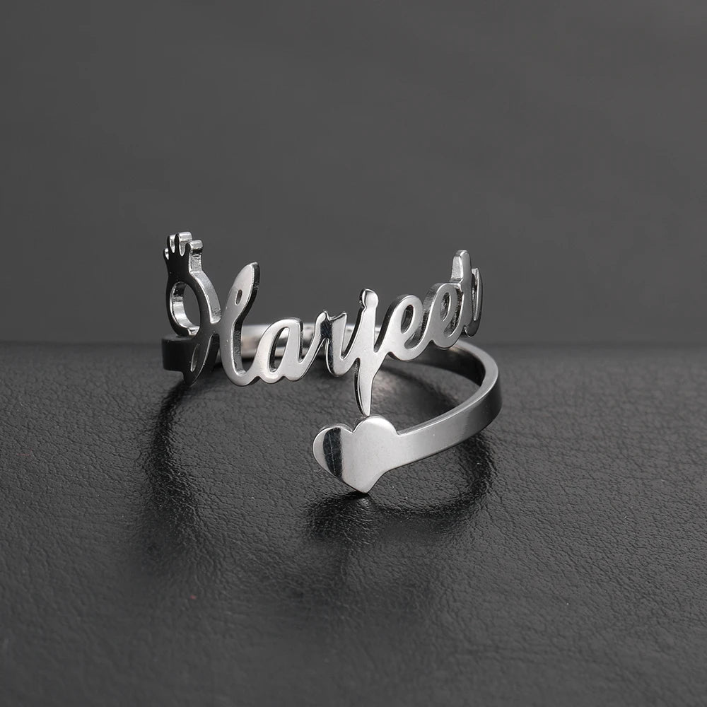 Custom Double First Name Finger Ring For Women Men Personalized Couple Family Gift Gold Color Stainless Steel Metal Jewelry