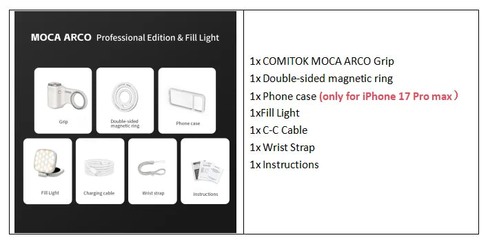 COMITOK MOCA ARCO Magnetic Camera Grip for iPhone  Series Detachable Remote iOS17/18/26 Handle Holder for Vlog Recording Selfie