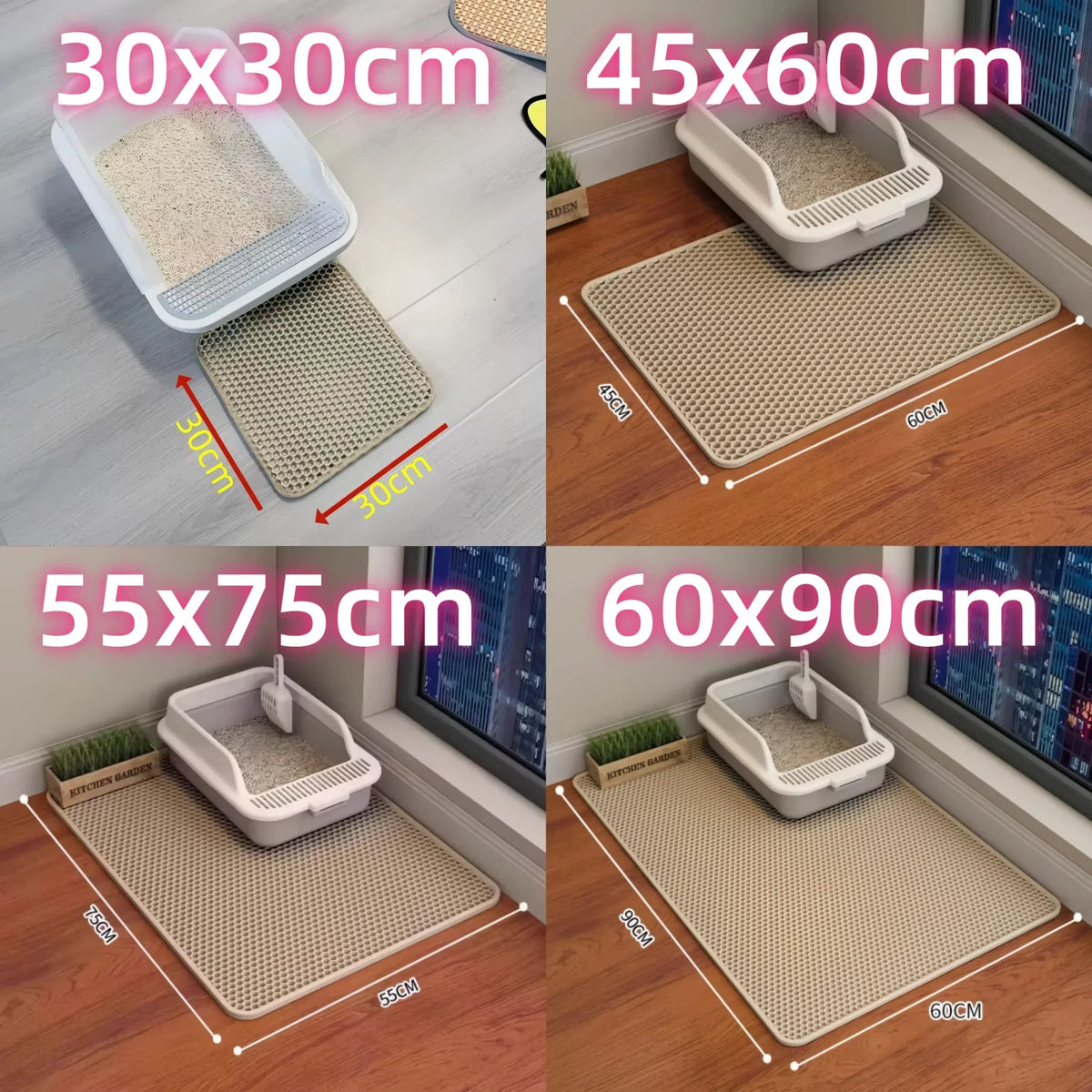 Large Waterproof Cat Litter Mat, 2-Layer Non-Slip