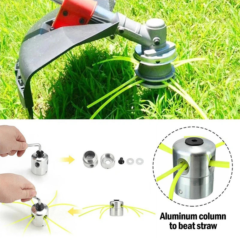 Universal Aluminum Grass Trimmer Head with 4 Lines Brush Cutter Head Thread Nylon Grass Cutting Line Head for Lawn Mower Silver