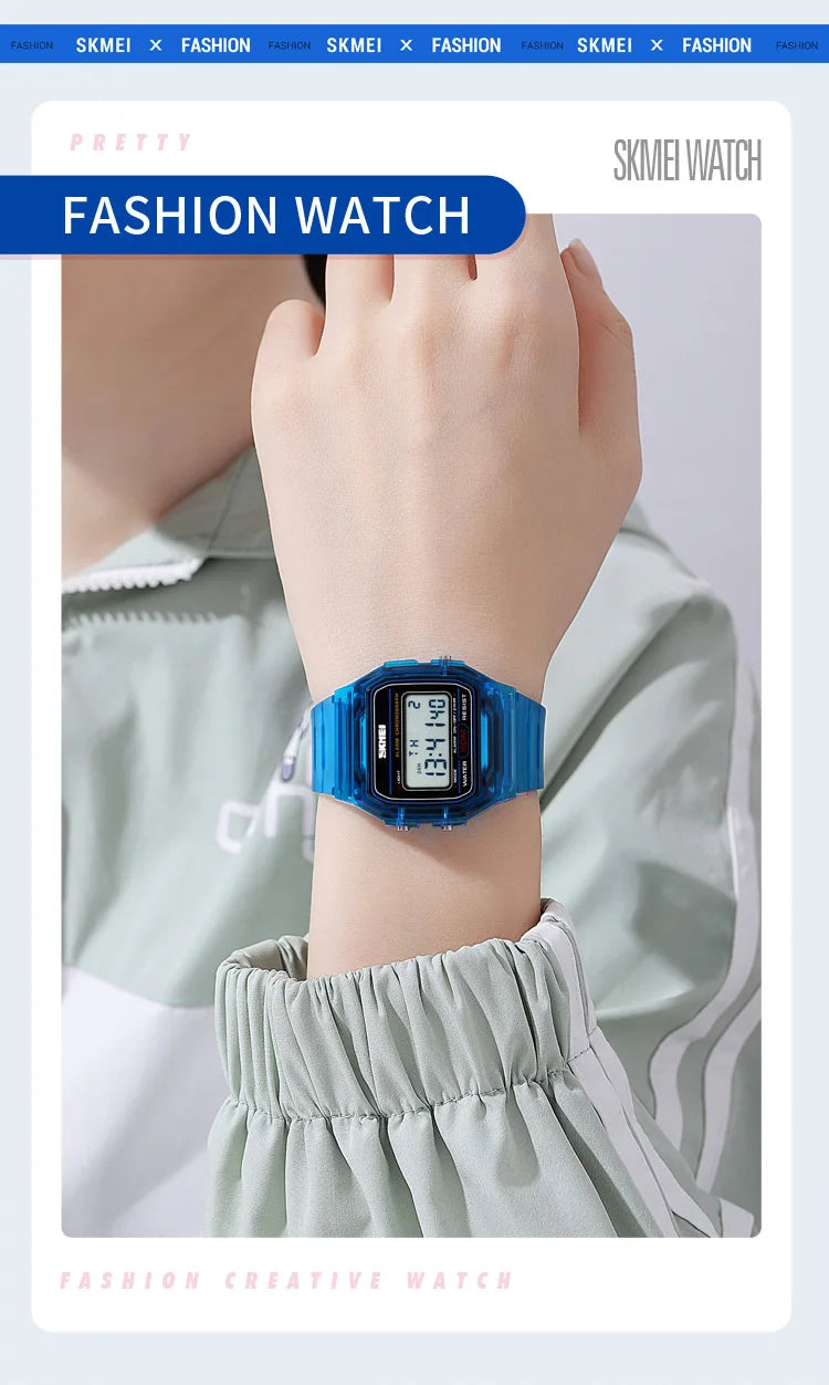 Skmei Women Digital Watches Fashion Transparent Case TPU Strap Led Waterproof Swimming Sports Wristwatch Female Alarm Clock