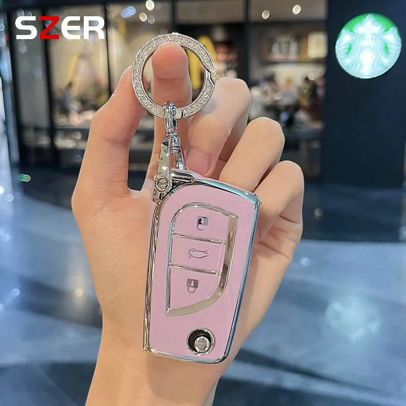 Soft TPU Car Flip Key Case Cover Shell Keychain For Toyota Corolla Altis Auris Aygo Yaris Camry RAV4 Verso TC IM Fob Accessories