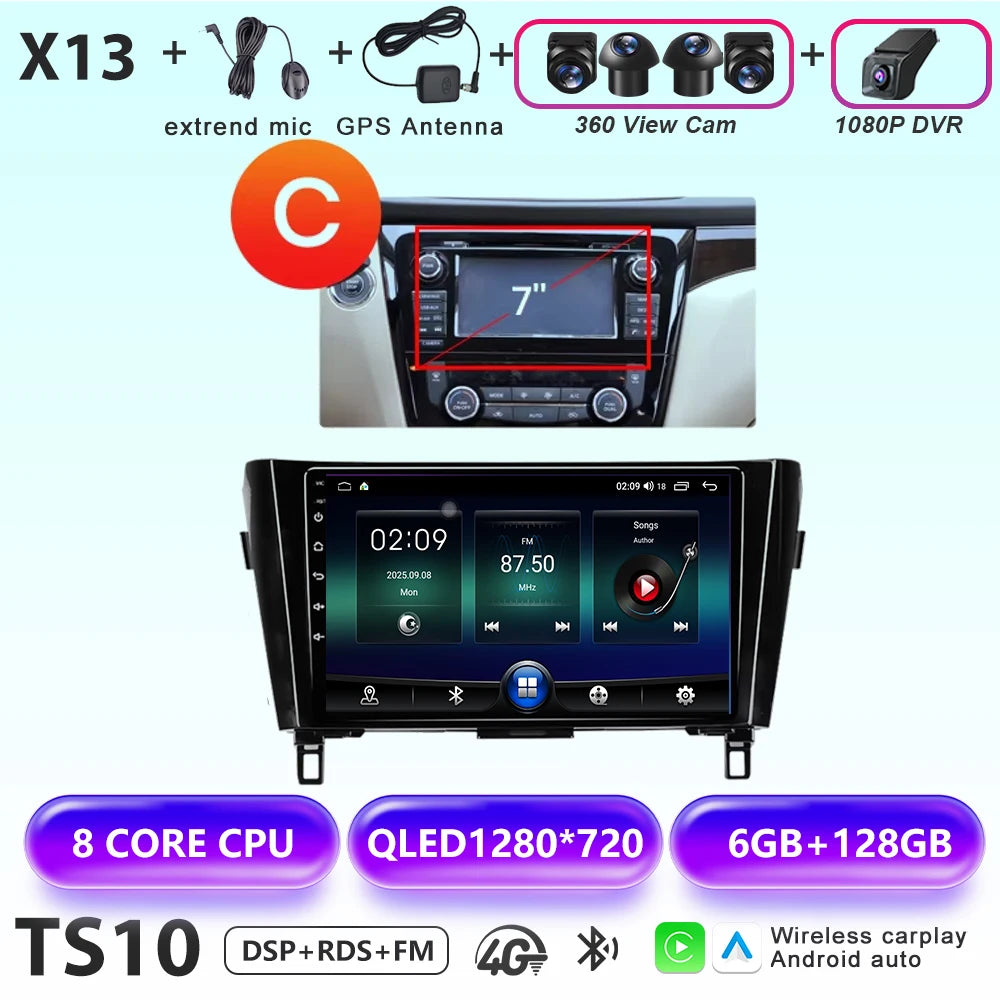 Wireless CarPlay Android Auto Car Radio for Nissan Qashqai J11 X-Trail 3 2013-2017 avigation GPS Car Radio Multimedia Video Play