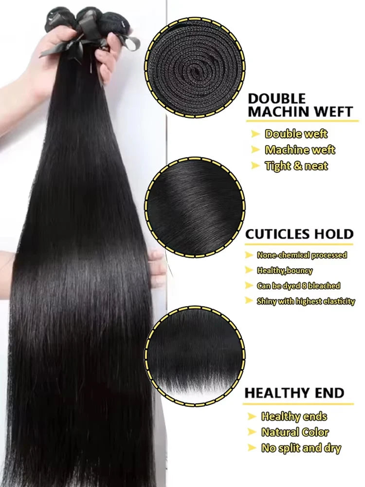 30 40 Inch Bone Straight Bundles Deal Brazilian Virgin Human Hair 3 4 Bundles Raw Hair Extensions Natural Color Remy