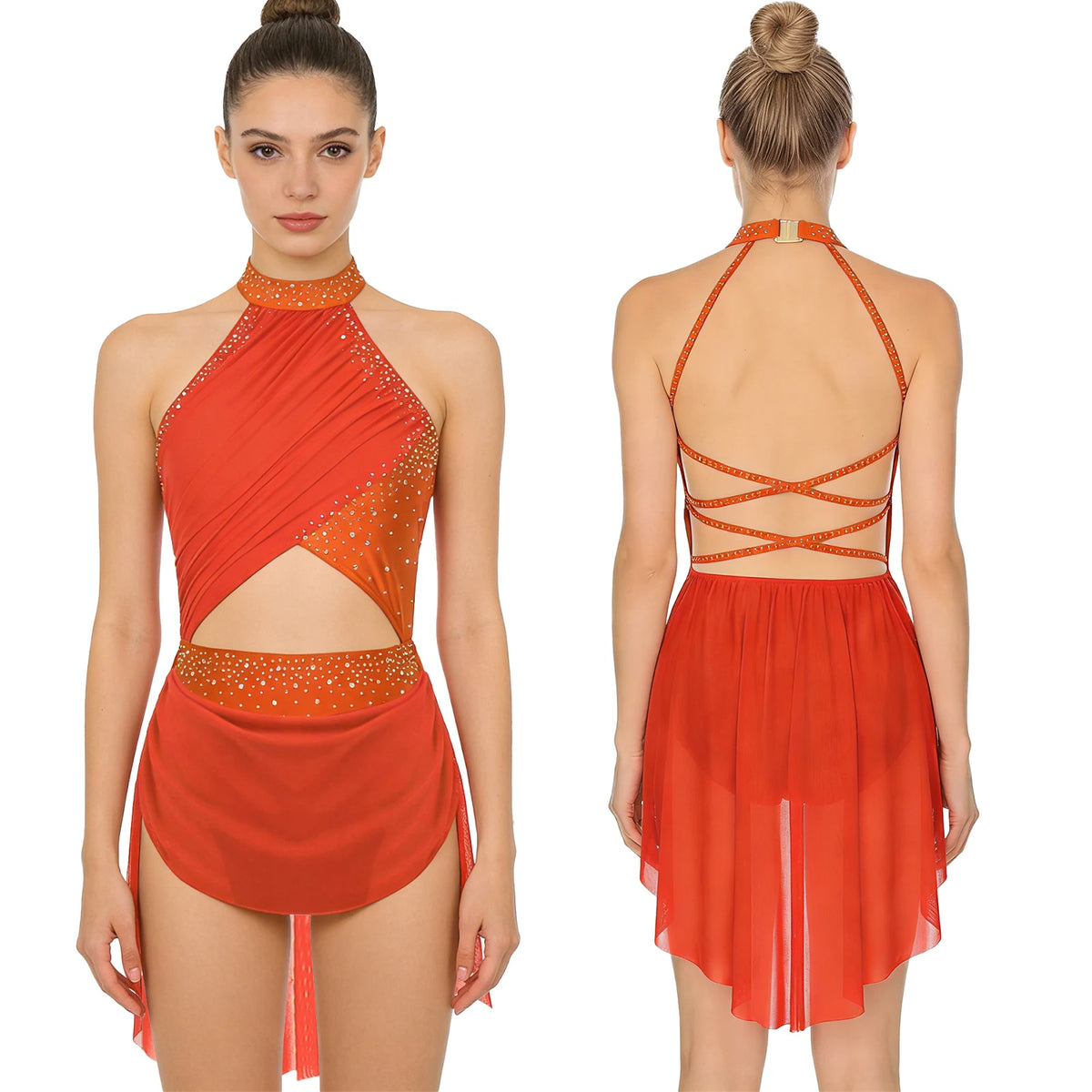 Women's ballet tutu dress with rhinestone mesh