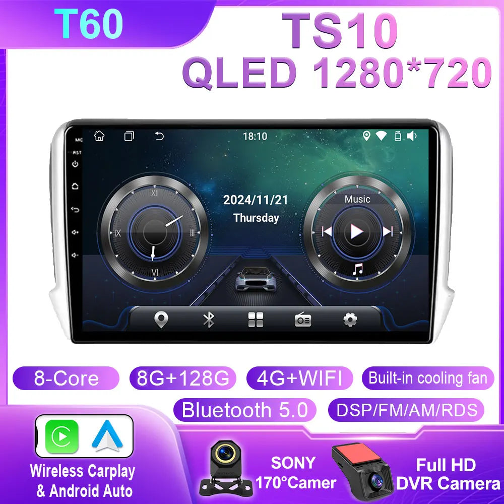 Car Stereo with Apple CarPlay & Android Auto, Compatible with Peugeot 2008 & 208 (2012-2018)