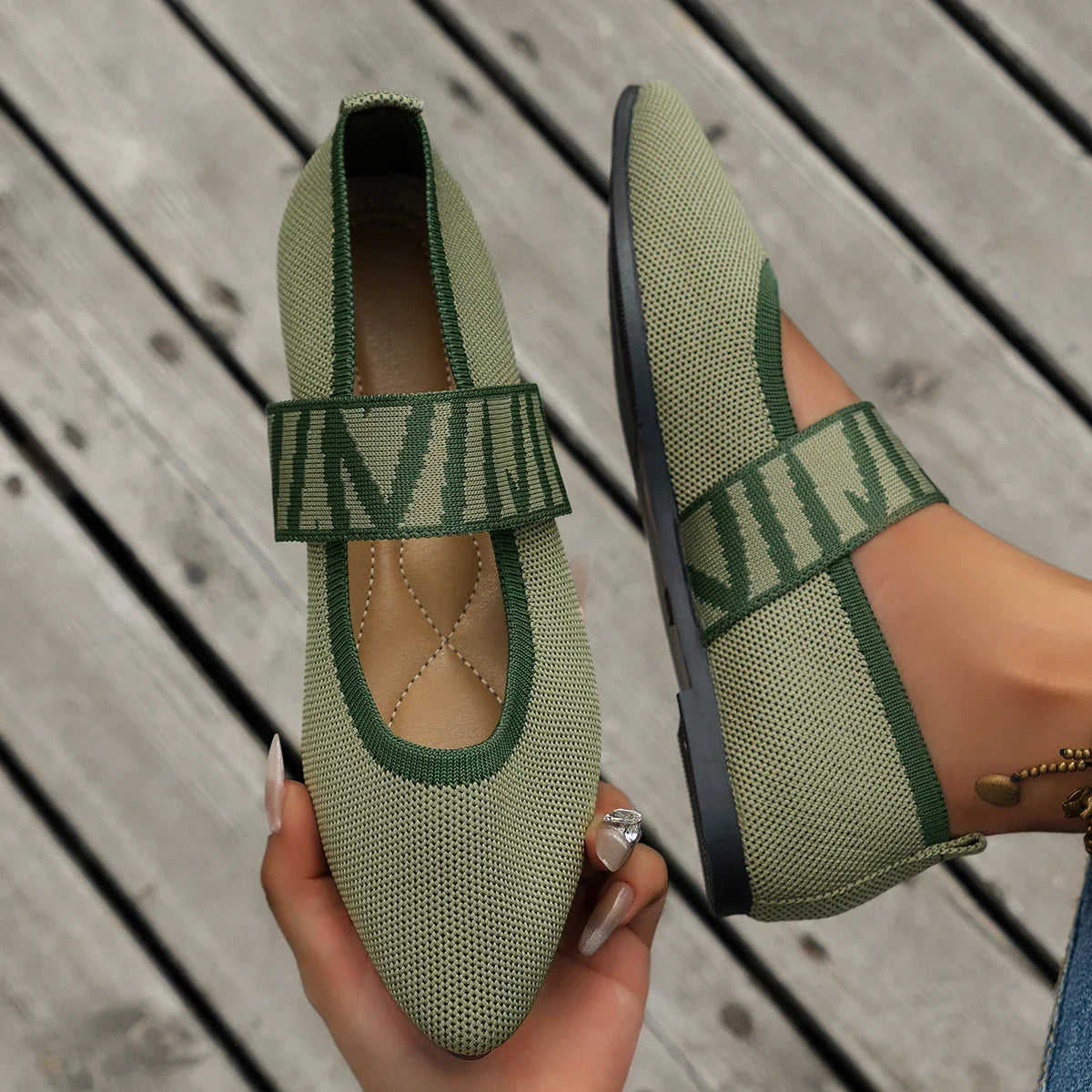 Knitted Ballet Flats for Women — Pointed-Toe Color-Block Slip-On Loafers