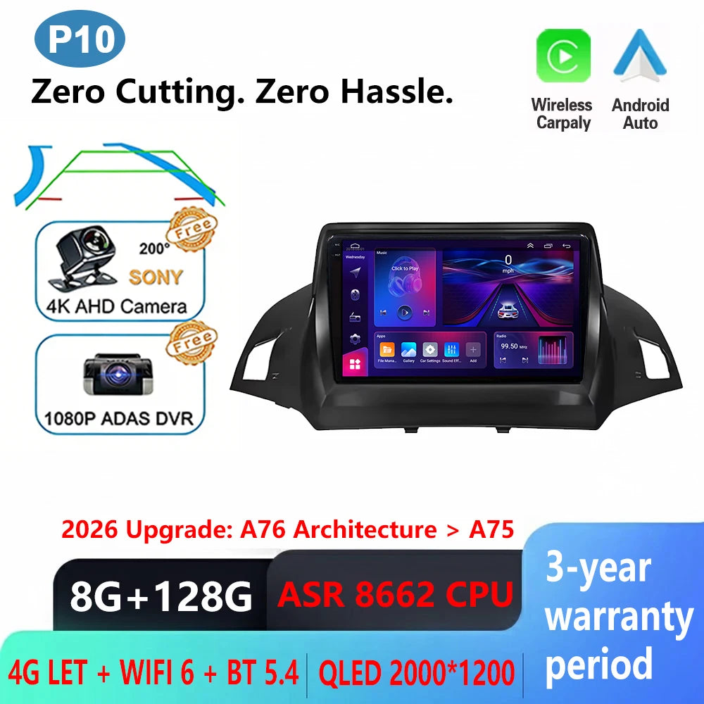 Android Car Stereo for Ford C-MAX, Kuga 2 & Escape 3 (2012–2019) — Wireless CarPlay, Android Auto, GPS, WiFi
