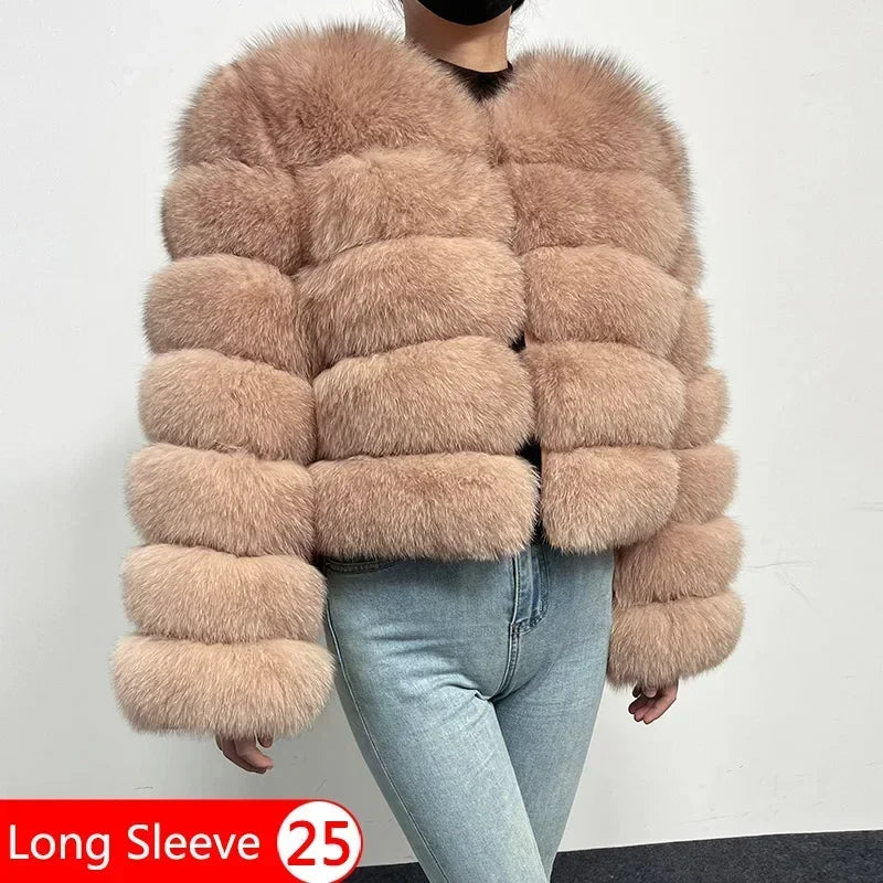 Women's Fox Fur Coat with Detachable Sleeves