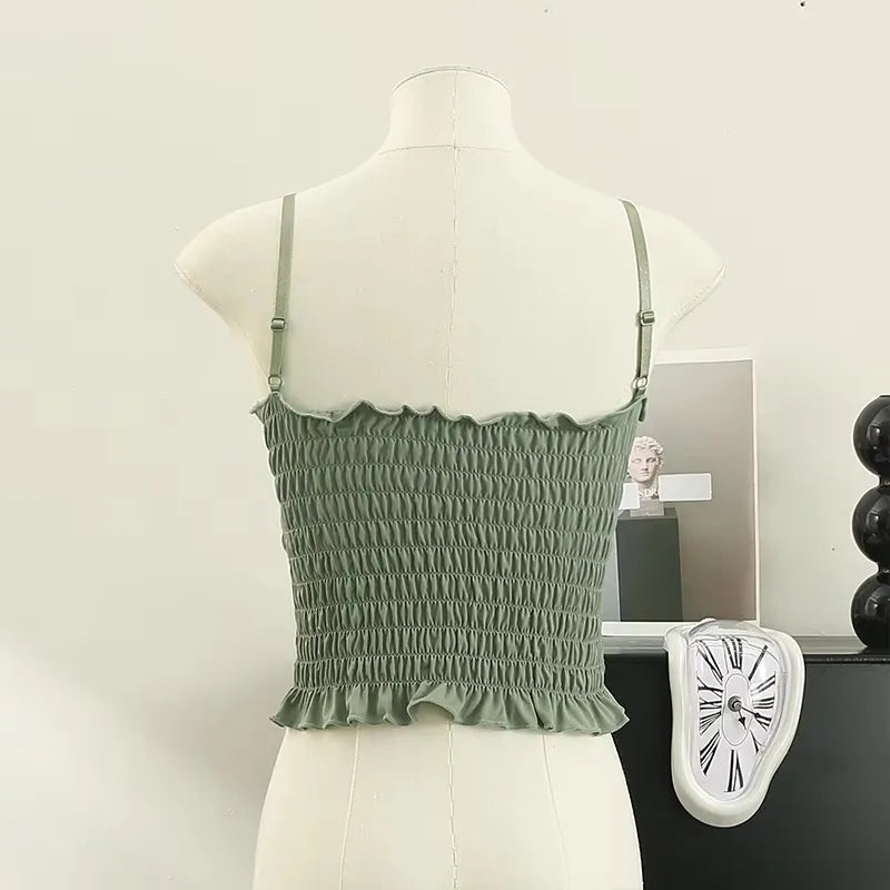 Women's pleated cami crop top with built-in bra — view 3 of 20
