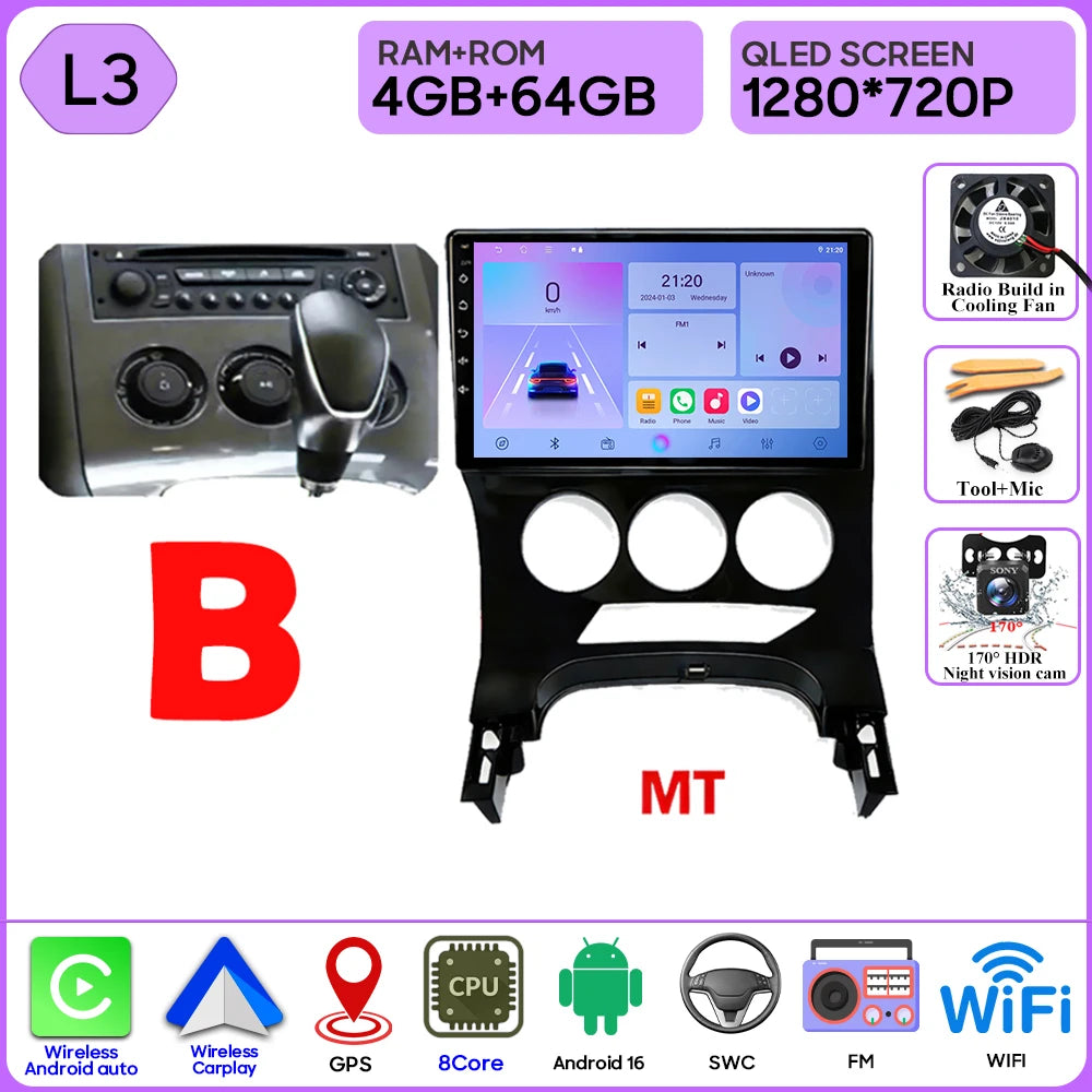 Carplay Android 16 For Peugeot 3008 5008 AT MT 2009 2012 -2016 Screen Video Car Radio GPS Navigation Car Monitor DVD DSP Stereo