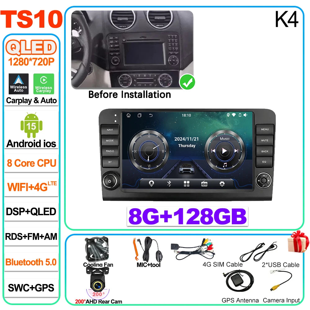 Car Stereo with Apple CarPlay & Android Auto, Compatible with Mercedes-Benz M-Class W164 & GL-Class X164