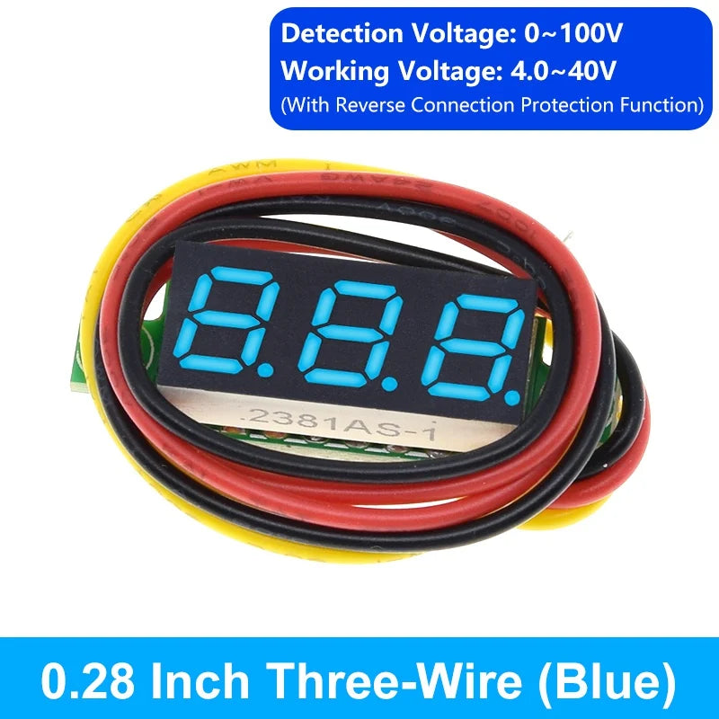 0.28 Inch 2 wires 3 wires 2.5V-40V Mini Digital Voltmeter TZT Voltage Tester Meter Red/Blue/yellow/green LED Screen meter