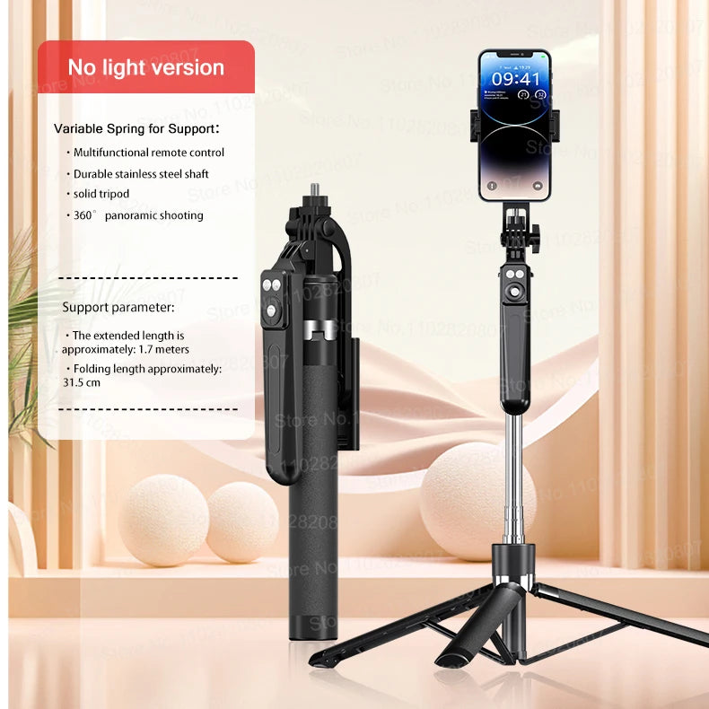 1.7M Extendable Bluetooth Selfie Stick Tripod – Wireless Remote & Fill Light for TikTok Live Streaming