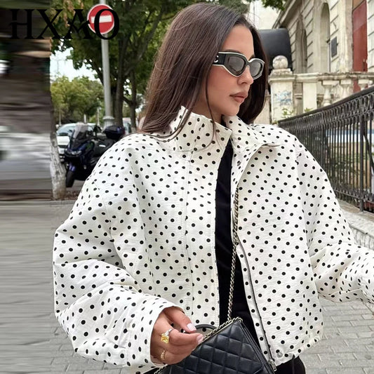 Women's Polka Dot Bomber Jacket, Oversized Zip-Up