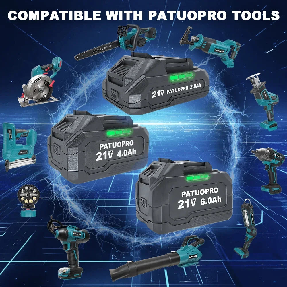 PATUOPRO 18-21V 2.0-6.0Ah Rechargeable Lithium Battery For Makita 18V Cordless Wrench Saw Drill Angle Grinder Blower Screwdriver
