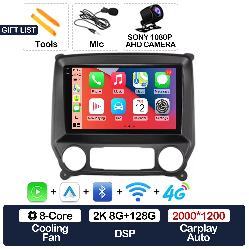 Android 16 Car Radio For Chevrolet Silverado 3 GMTK2 2014 2015 2016 2017 2018 Carplay Auto 2K Screen Multimedia Video Player GPS