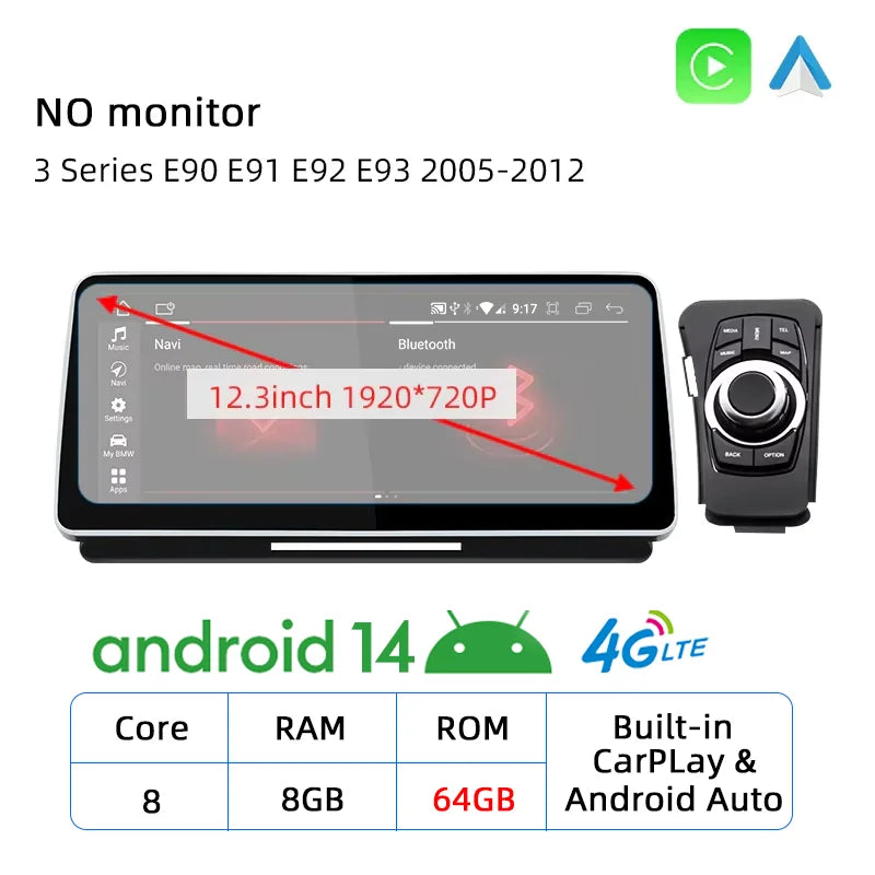 Android 14 E90 CarPlay For BMW 3 Series E90 E91 E92 E93 2005-2012 Car Multimedia Player GPS Stereo WIFI Head Unit Auto Radio