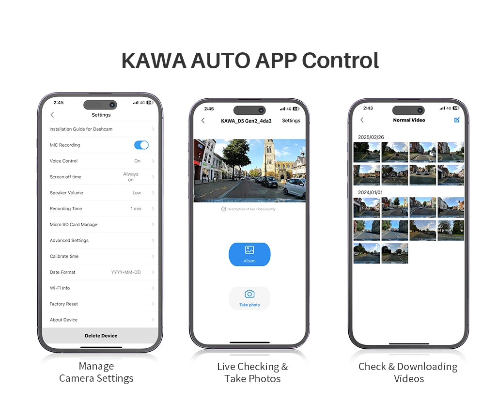 4K Front and Rear Dash cam KAWA D7,Video Recorder 4K WiFi6 Car Camera,DVR Tiny Rear Camera for AUTO,APP/Voice Control Dashcam