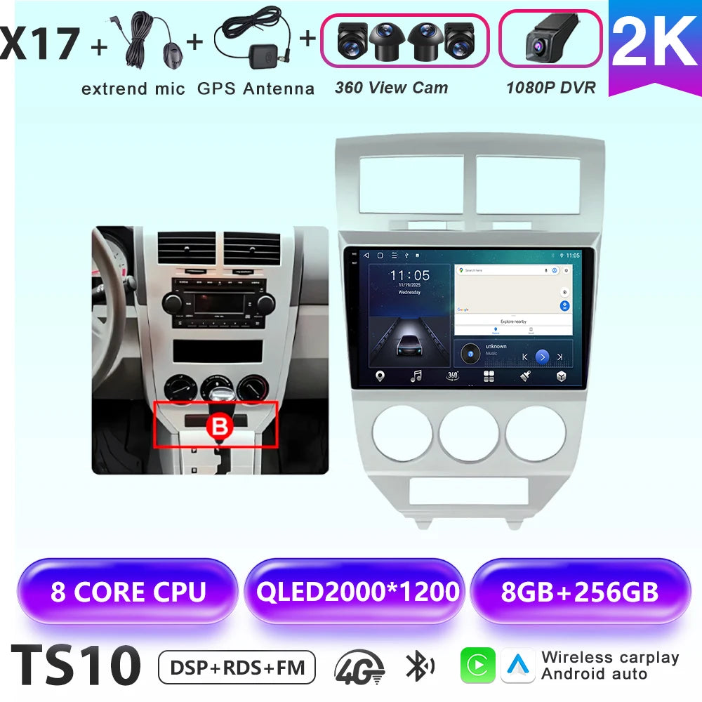 Car Stereo with Apple CarPlay & Android Auto, Compatible with Dodge Caliber & Jeep Compass MK
