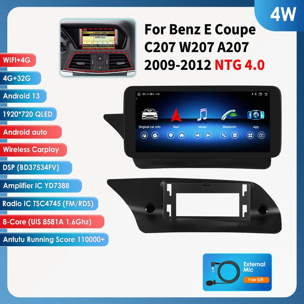 Android Car Stereo for Mercedes-Benz E-Class C207 W207 A207 (NTG 4.0/4.5/5.0) — CarPlay, Android Auto, GPS