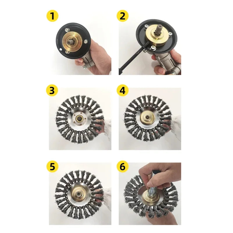 Upgrade 6/8 Inch Weed Brush Cutter Head Lawn Mower Universal Grass Trimmer Head Steel Wire Wheel Brush Garden Trimmer Head