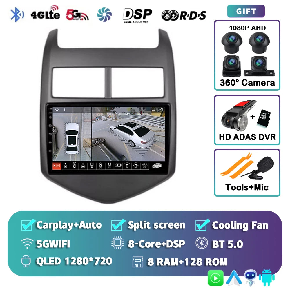 Android 16 CarPlay Auto Car Radio Multimedia Player For Chevrolet Aveo 2 Sonic T300 2011-2015 Navigation GPS 2din Stereo Audio