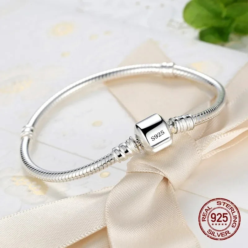 925 Sterling Silver Snake Bone Charm Bracelet – Handmade Fine Jewelry for Women | 2 Styles, 16–23cm