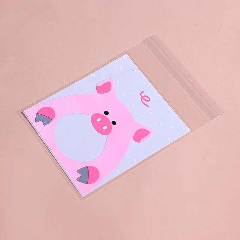 100Pcs Plastic Transparen Cartoon Candy Cookie Plastic Bags Self-Adhesive For Biscuits Snack Baking Package Kids Gift DIY