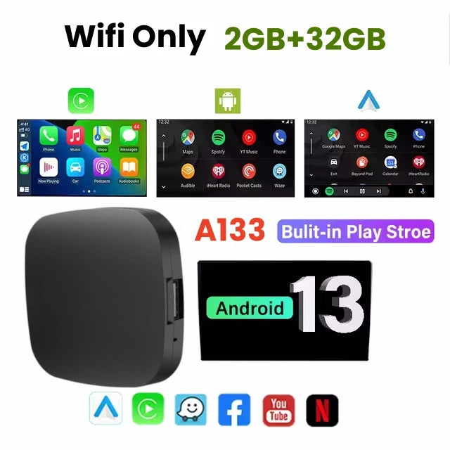 Android 13 Wireless CarPlay & Android Auto AI TV Box (Built-in App Store)