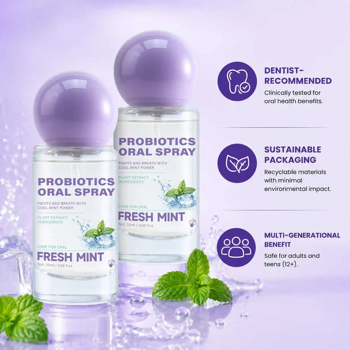 1/3/5pcs Probiotic Fresh Mint Oral Spray, Refreshing Breath Freshener for Daily Oral Care, Quick & Convenient Mouth Spray with C