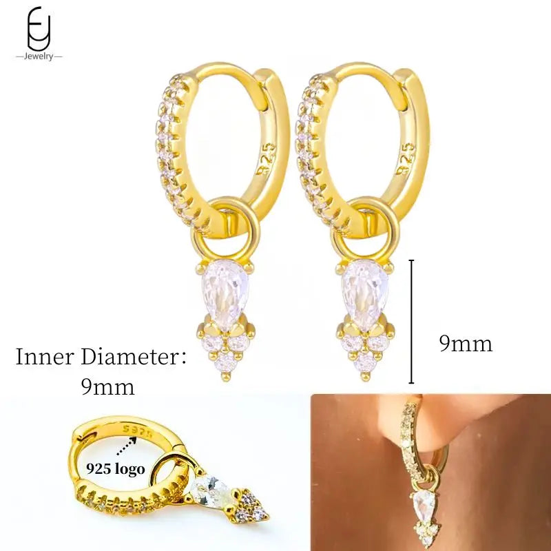 925 Sterling Silver Crystal Drop Earrings for Women - Heart & Flower Studs