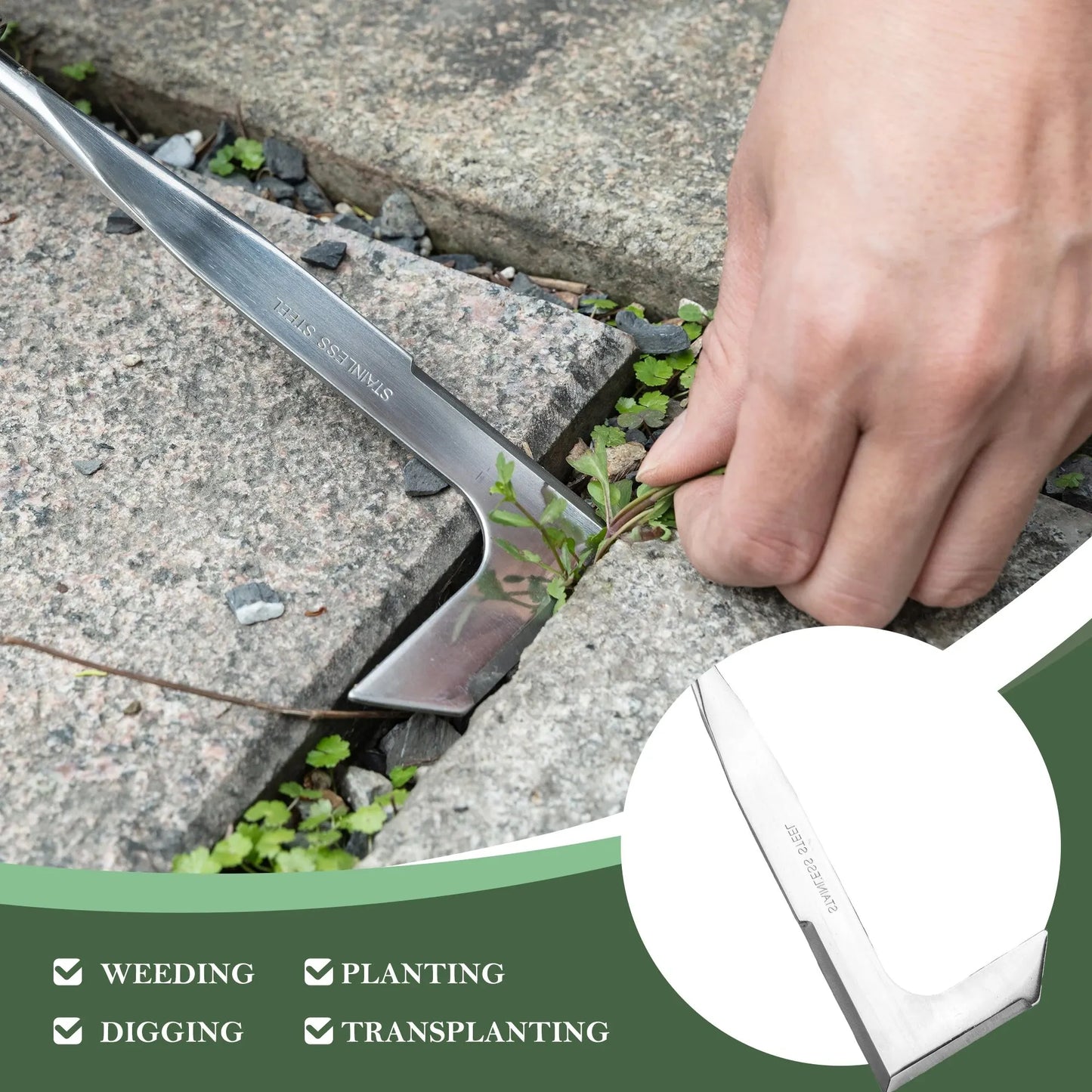 EZARC Crack Weeder Crevice Weeding Tool 11.2" Stainless Steel Manual Weeder L-Shaped Puller Spatula Weeding Sickle