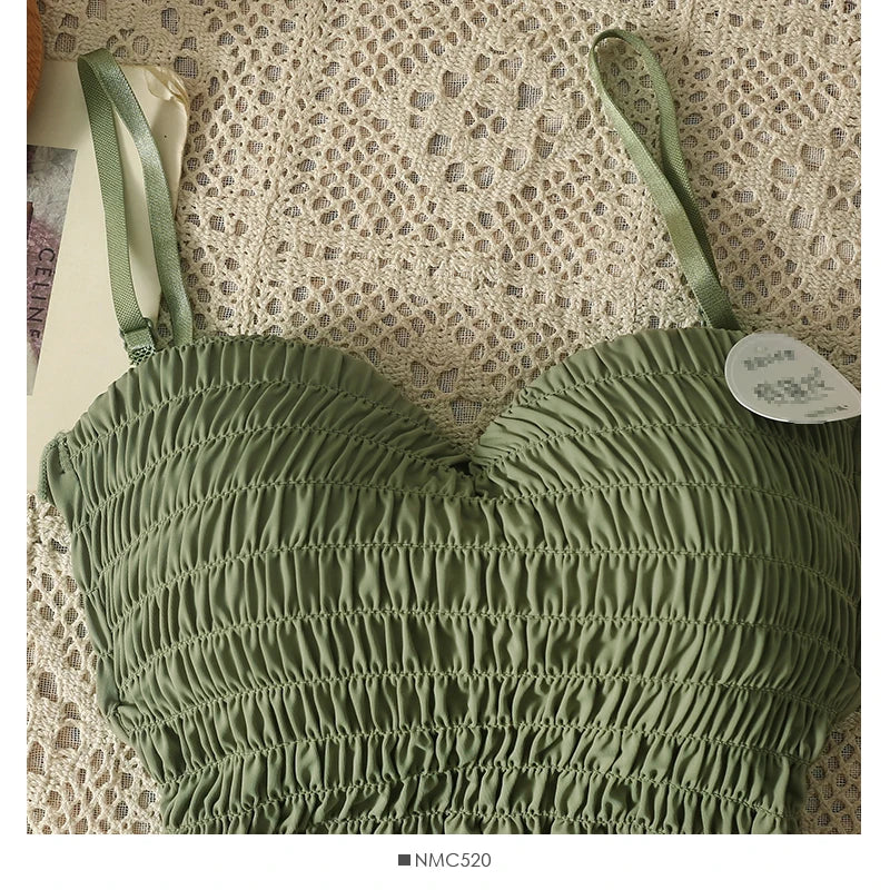 Women's pleated cami crop top with built-in bra — view 15 of 20