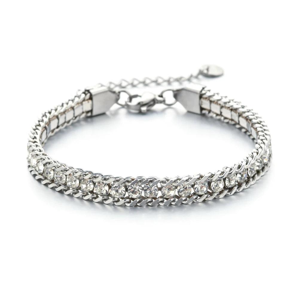 Woven Cubic Zirconia Bracelet — 18K Gold-Plated Stainless Steel