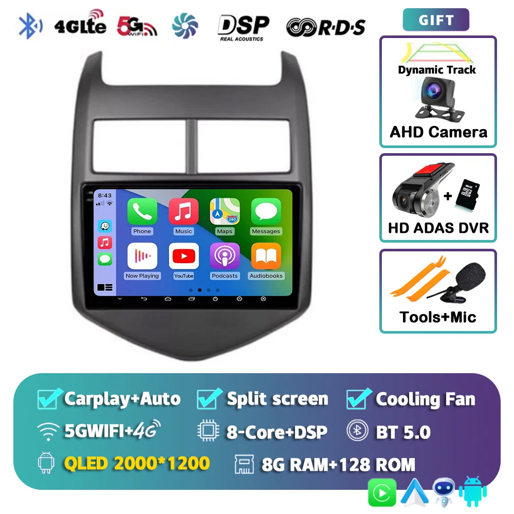 Android 16 CarPlay Auto Car Radio Multimedia Player For Chevrolet Aveo 2 Sonic T300 2011-2015 Navigation GPS 2din Stereo Audio