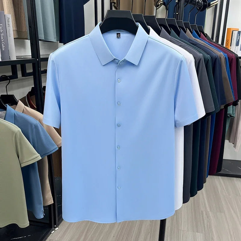 Men's Ice-Silk Dress Shirt - Short Sleeve, Wrinkle-Free Commute