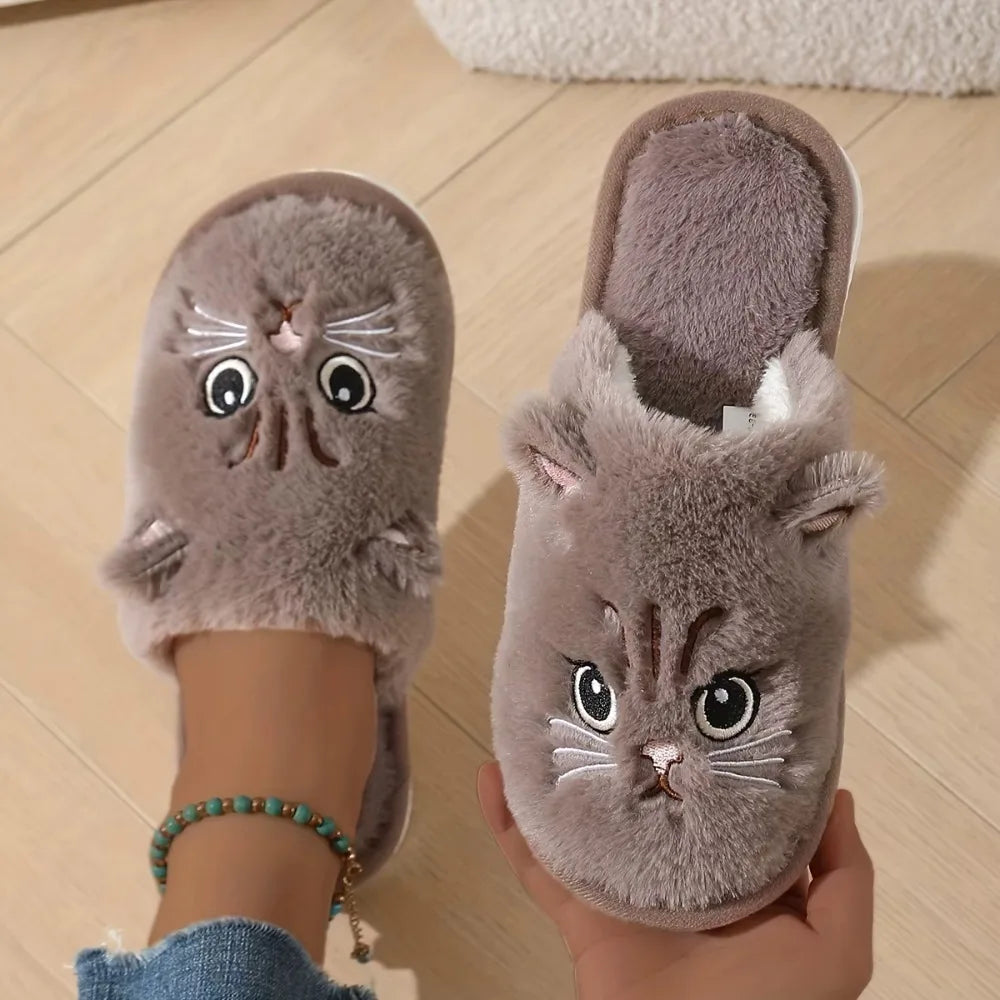 Women's Fuzzy Cat Slippers - Cute Animal House Shoes
