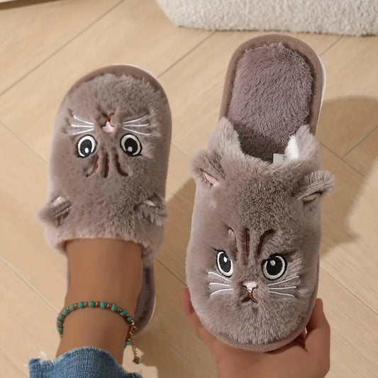 Women's Fuzzy Cat Slippers - Cute Animal House Shoes