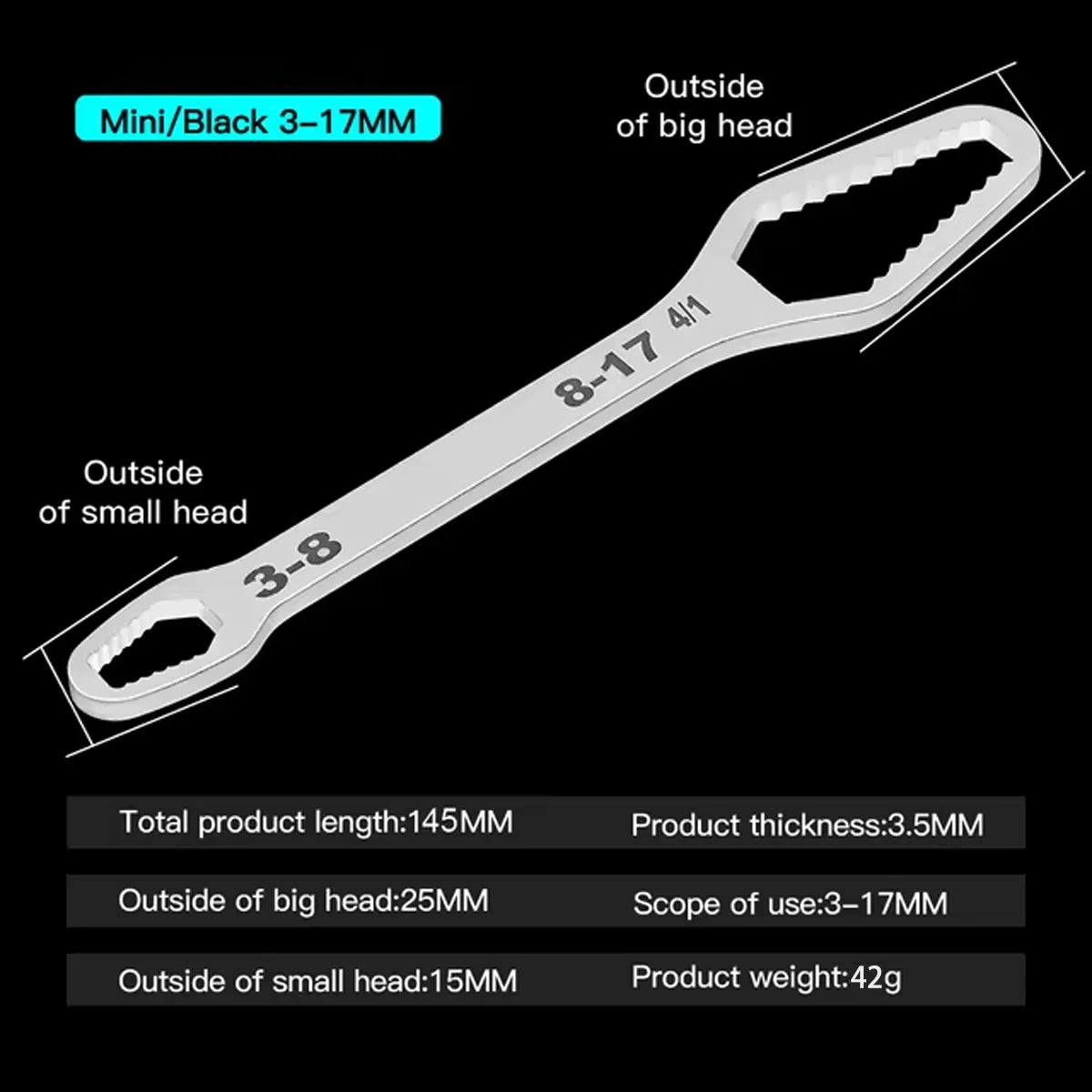 1pcs headed multifunctional universal wrench universal wrench self tightening drooping wrench repair tool for household mainten
