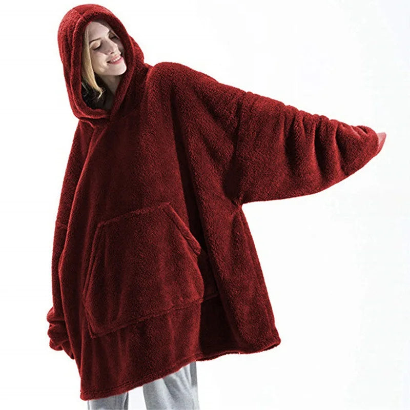 Women's Double-Sided Fleece Hoodie Blanket, Oversized