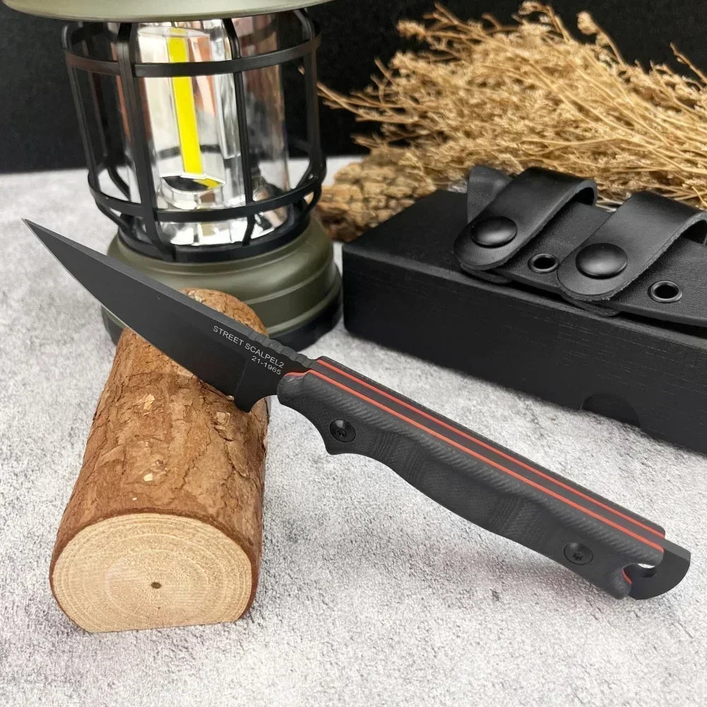 New Styles TOPS with Sheath Outdoor Straight Knife G10 Handle 8Cr13Mov Blade Camping Hunting Self-defense Multi-fuctional Tools