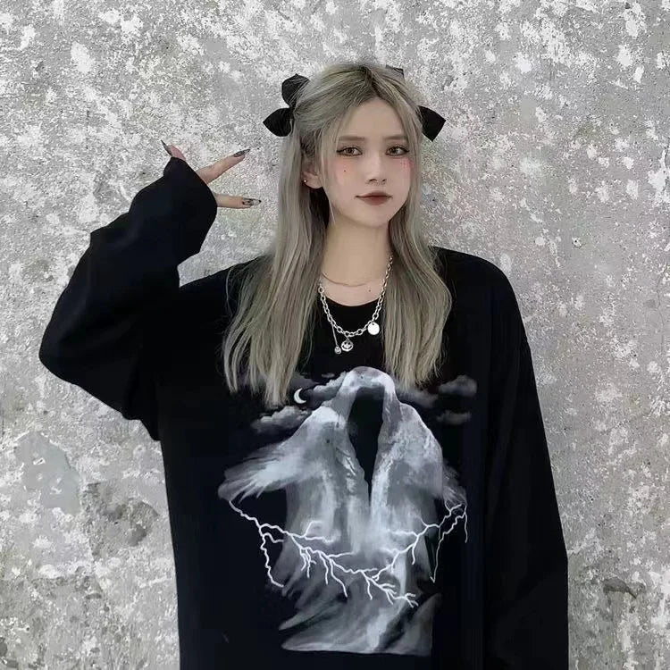 Women T shirts four seasons Woman clothing Y2k Top Sweatshirt 2026 korean Fashion Long Sleeves Tee Loose Couple Graphic T-shirt
