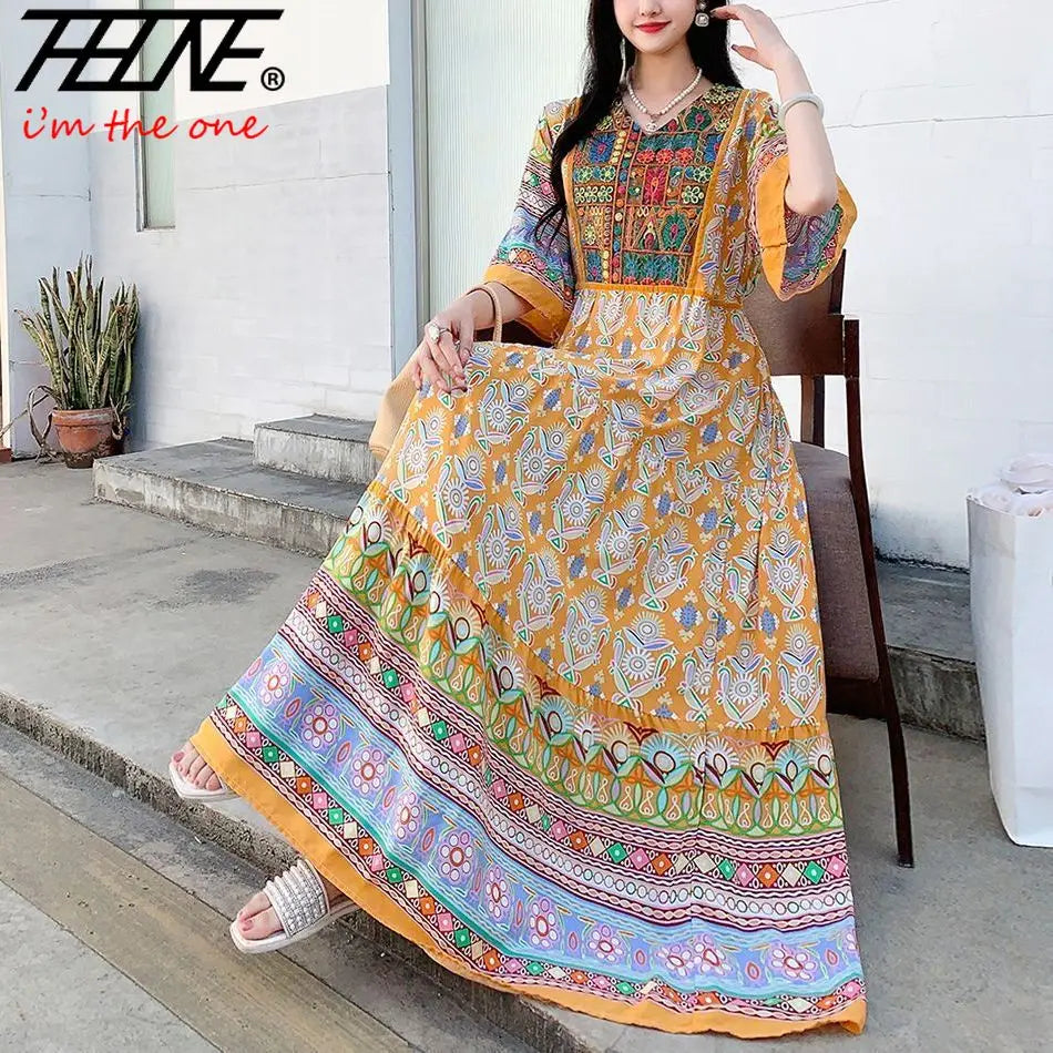Indian Dress for Women Summer Embroidery Chic Elegant Party Dresses Clothes Vintage Long Maxi Prom Bohemian Beach Robe Vestidos