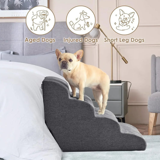 Curved Non-Slip Dog Stairs - High Bed Pet Steps